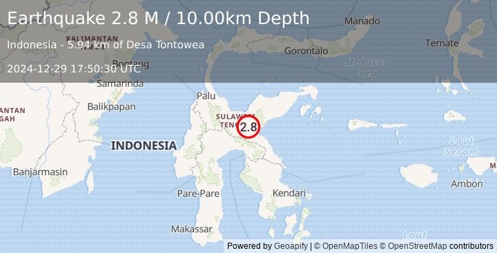 Earthquake Sulawesi, Indonesia (2.8 M) (2024-12-29 17:50:30 UTC)