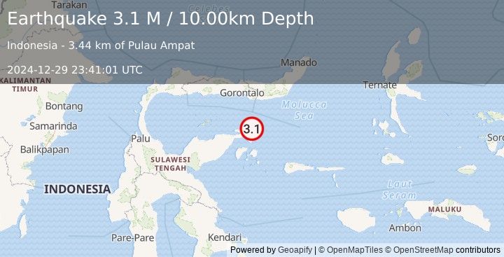 Earthquake Minahassa Peninsula, Sulawesi (3.1 M) (2024-12-29 23:41:01 UTC)