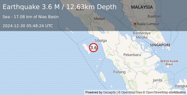 Earthquake Northern Sumatra, Indonesia (3.6 M) (2024-12-30 05:48:24 UTC)