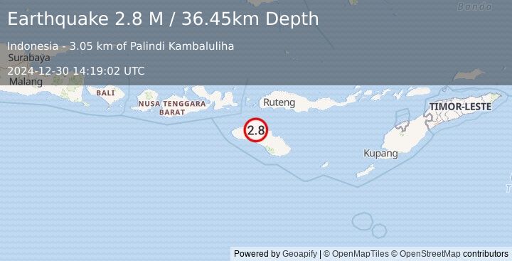 Earthquake Sumba Region, Indonesia (2.8 M) (2024-12-30 14:19:02 UTC)