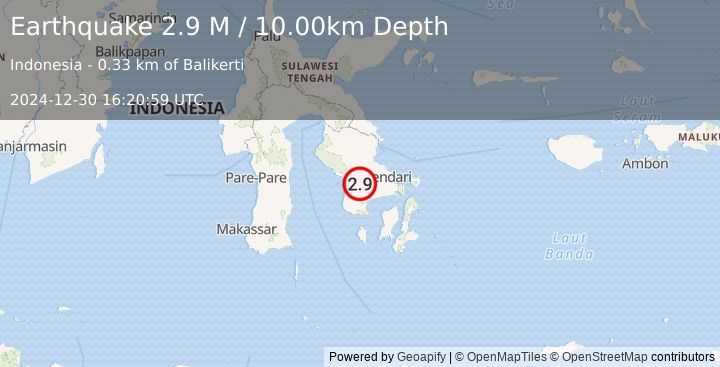 Earthquake Sulawesi, Indonesia (2.9 M) (2024-12-30 16:20:59 UTC)