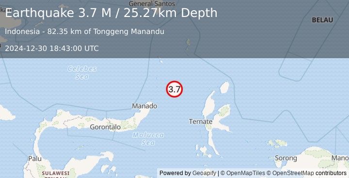 Earthquake Northern Molucca Sea (3.7 M) (2024-12-30 18:43:00 UTC)