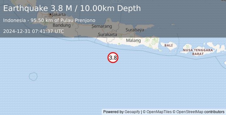 Earthquake South of Java, Indonesia (3.8 M) (2024-12-31 07:41:37 UTC)