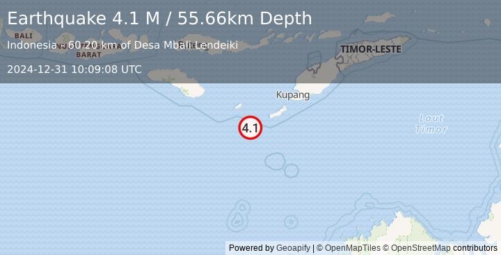 Earthquake South of Timor, Indonesia (4.1 M) (2024-12-31 10:09:08 UTC)