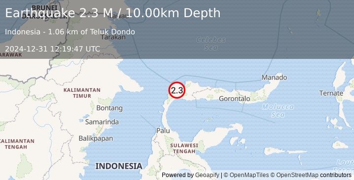 Earthquake Minahassa Peninsula, Sulawesi (2.3 M) (2024-12-31 12:19:47 UTC)