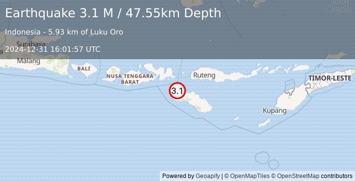 Earthquake Sumba Region, Indonesia (3.1 M) (2024-12-31 16:01:57 UTC)