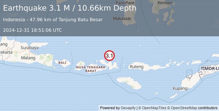 Earthquake Flores Sea (3.1 M) (2024-12-31 18:51:06 UTC)