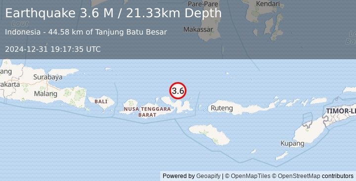 Earthquake Flores Sea (3.6 M) (2024-12-31 19:17:35 UTC)