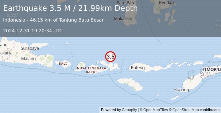 Earthquake Flores Sea (3.5 M) (2024-12-31 19:20:34 UTC)