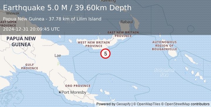 Earthquake New Britain Region, Papua New Guinea (5.0 M) (2024-12-31 20:09:45 UTC)