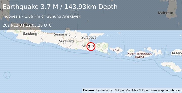 Earthquake Java, Indonesia (3.7 M) (2024-12-31 22:05:20 UTC)