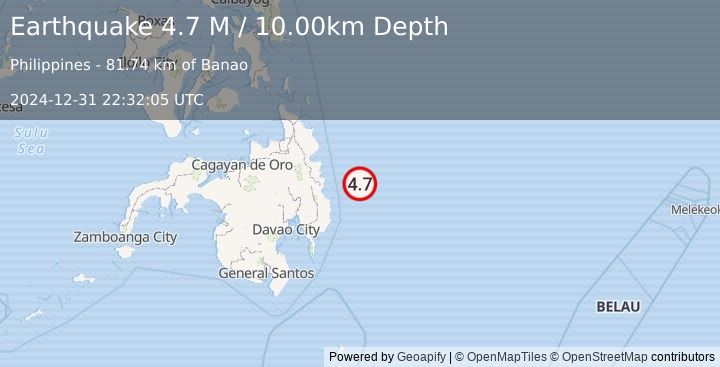 Earthquake Philippine Islands Region (4.7 M) (2024-12-31 22:32:05 UTC)