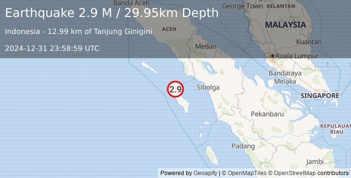 Earthquake Northern Sumatra, Indonesia (2.9 M) (2024-12-31 23:58:59 UTC)