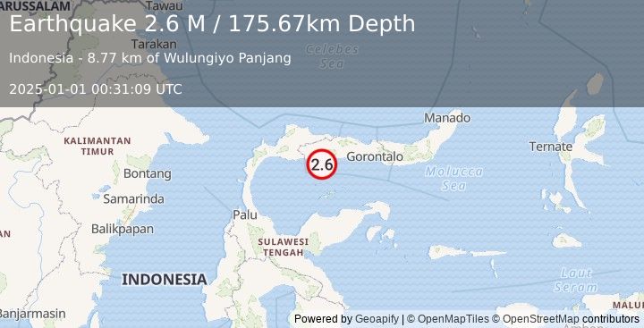 Earthquake Minahassa Peninsula, Sulawesi (2.6 M) (2025-01-01 00:31:09 UTC)