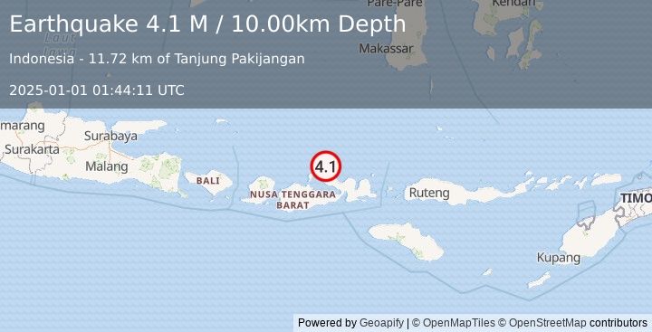 Earthquake Bali Sea (4.1 M) (2025-01-01 01:44:11 UTC)