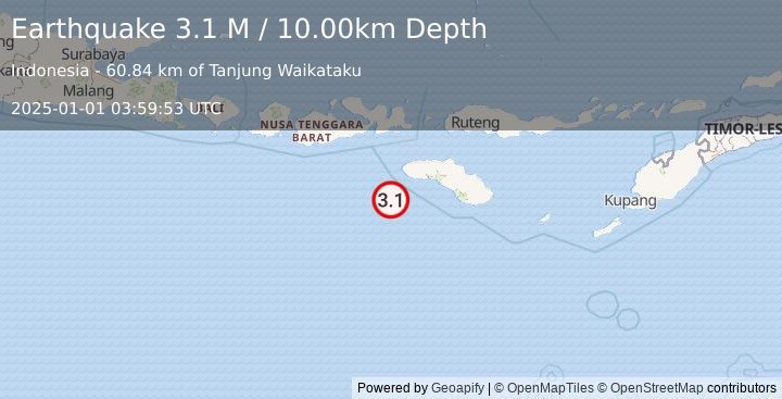 Earthquake South of Sumbawa, Indonesia (3.1 M) (2025-01-01 03:59:53 UTC)