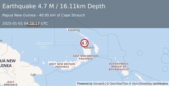 Earthquake New Ireland Region, Papua New Guinea (4.7 M) (2025-01-01 04:28:17 UTC)