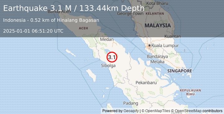 Earthquake Northern Sumatra, Indonesia (3.1 M) (2025-01-01 06:51:20 UTC)