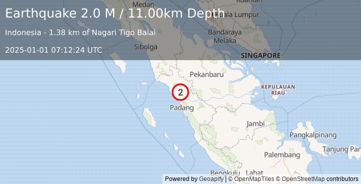 Earthquake Southern Sumatra, Indonesia (2.0 M) (2025-01-01 07:12:24 UTC)