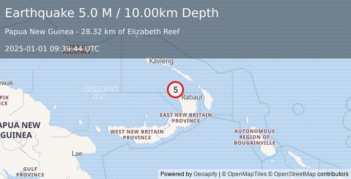 Earthquake New Ireland Region, Papua New Guinea (5.0 M) (2025-01-01 09:39:44 UTC)