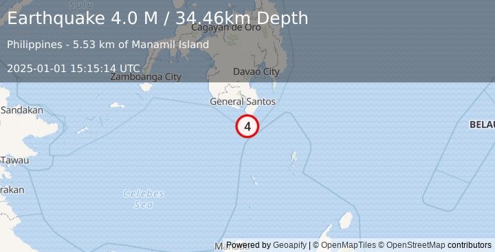 Earthquake Mindanao, Philippines (4.0 M) (2025-01-01 15:15:14 UTC)