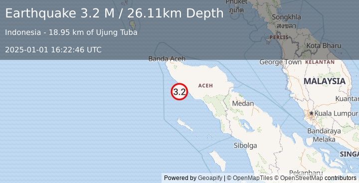 Earthquake Northern Sumatra, Indonesia (3.2 M) (2025-01-01 16:22:46 UTC)