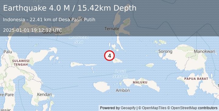 Earthquake Halmahera, Indonesia (4.0 M) (2025-01-01 19:12:12 UTC)