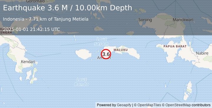 Earthquake Seram, Indonesia (3.6 M) (2025-01-01 21:42:15 UTC)