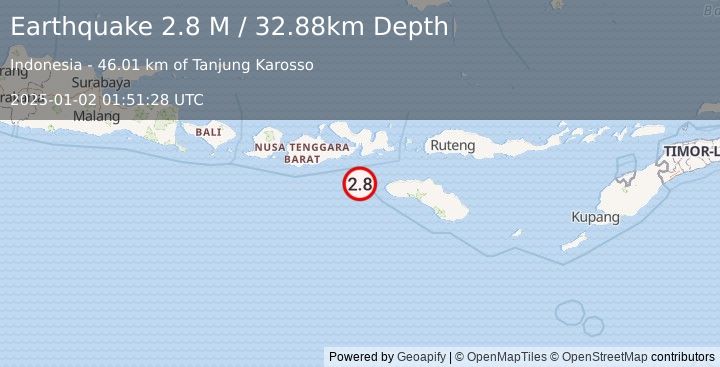 Earthquake Sumbawa Region, Indonesia (2.8 M) (2025-01-02 01:51:28 UTC)