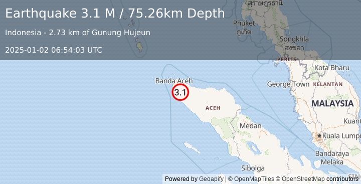 Earthquake Northern Sumatra, Indonesia (3.1 M) (2025-01-02 06:54:03 UTC)