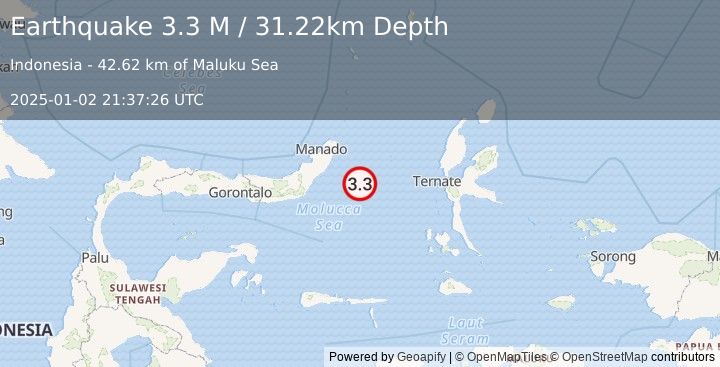 Earthquake Northern Molucca Sea (3.3 M) (2025-01-02 21:37:26 UTC)