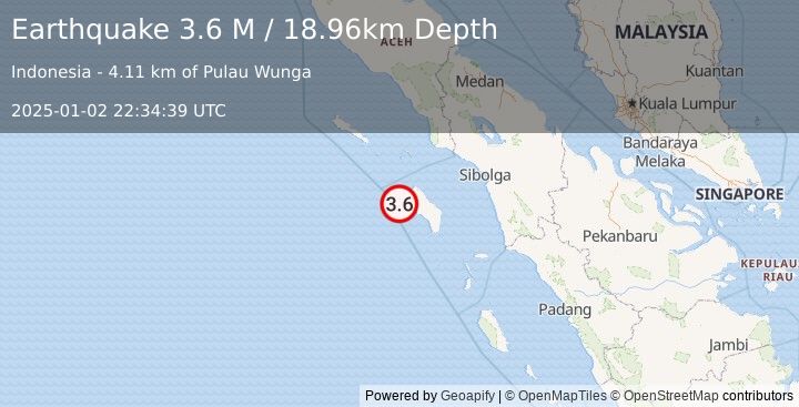 Earthquake Northern Sumatra, Indonesia (3.6 M) (2025-01-02 22:34:39 UTC)