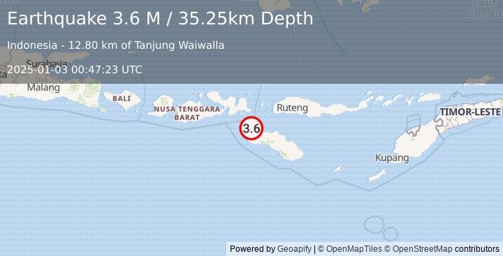 Earthquake Sumba Region, Indonesia (3.7 M) (2025-01-03 00:47:22 UTC)