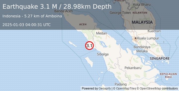 Earthquake Northern Sumatra, Indonesia (3.1 M) (2025-01-03 04:00:31 UTC)