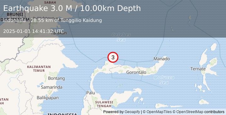 Earthquake Minahassa Peninsula, Sulawesi (3.0 M) (2025-01-03 14:41:32 UTC)