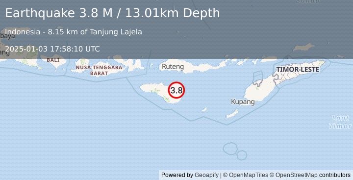 Earthquake Sumba Region, Indonesia (3.8 M) (2025-01-03 17:58:10 UTC)