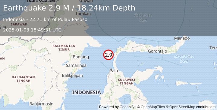 Earthquake Minahassa Peninsula, Sulawesi (2.9 M) (2025-01-03 18:49:31 UTC)