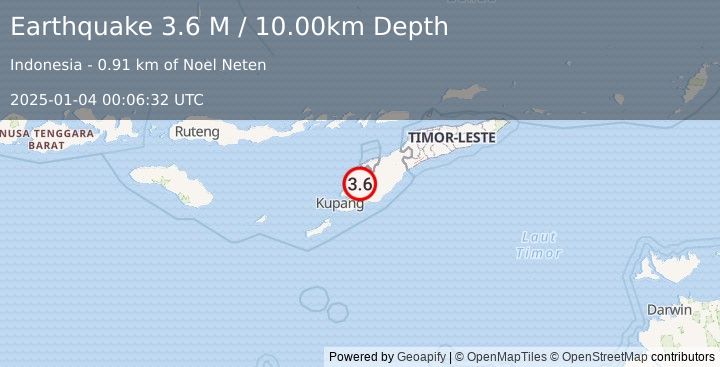 Earthquake Timor Region (3.6 M) (2025-01-04 00:06:32 UTC)