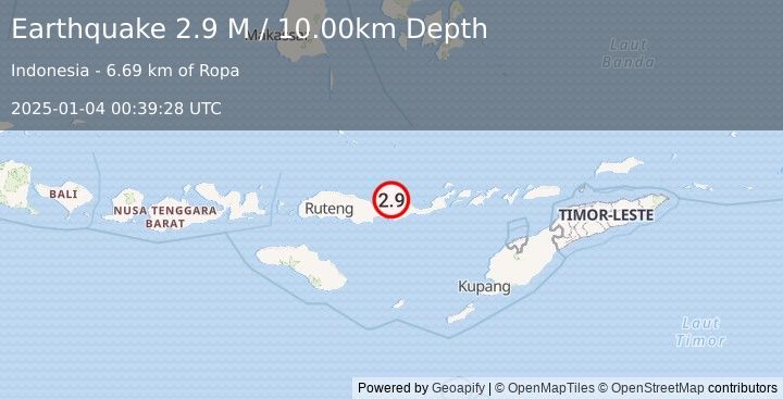 Earthquake Flores Region, Indonesia (2.9 M) (2025-01-04 00:39:28 UTC)