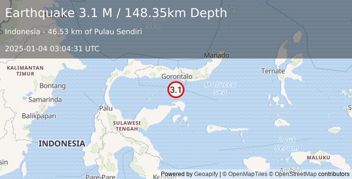 Earthquake Minahassa Peninsula, Sulawesi (3.1 M) (2025-01-04 03:04:31 UTC)