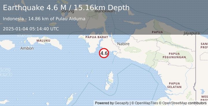 Earthquake West Papua Region, Indonesia (4.6 M) (2025-01-04 05:14:40 UTC)