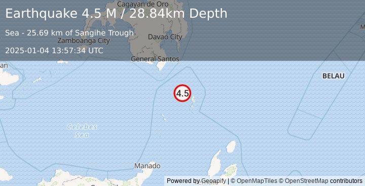 Earthquake Talaud Islands, Indonesia (4.5 M) (2025-01-04 13:57:34 UTC)