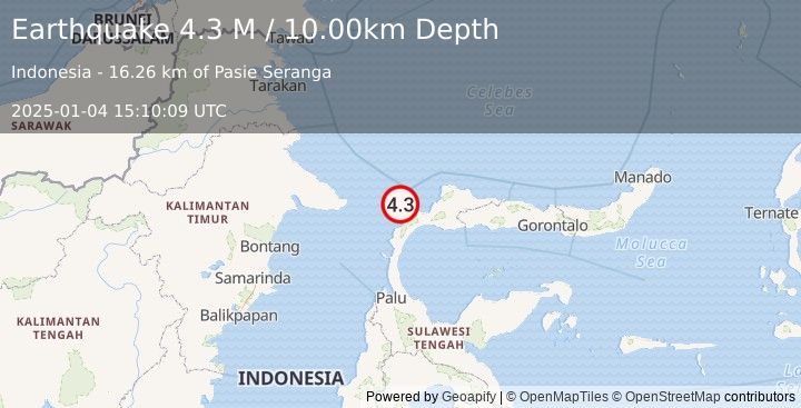 Earthquake Minahassa Peninsula, Sulawesi (4.3 M) (2025-01-04 15:10:09 UTC)