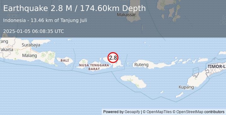 Earthquake Sumbawa Region, Indonesia (2.8 M) (2025-01-05 06:08:35 UTC)