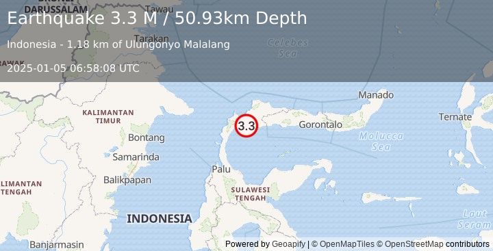 Earthquake Minahassa Peninsula, Sulawesi (3.3 M) (2025-01-05 06:58:08 UTC)