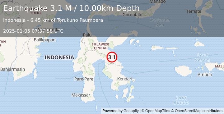 Earthquake Sulawesi, Indonesia (3.1 M) (2025-01-05 07:37:58 UTC)