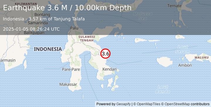 Earthquake Sulawesi, Indonesia (3.6 M) (2025-01-05 08:26:24 UTC)