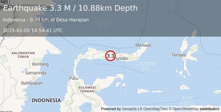 Earthquake Minahassa Peninsula, Sulawesi (3.3 M) (2025-01-05 14:54:41 UTC)