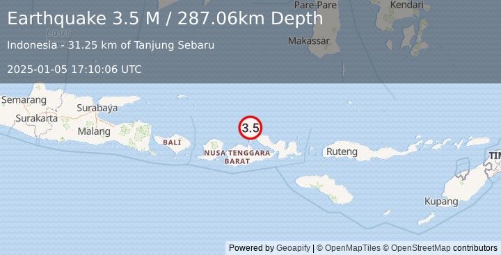 Earthquake Bali Sea (3.5 M) (2025-01-05 17:10:06 UTC)