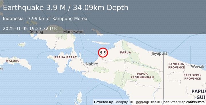 Earthquake West Papua Region, Indonesia (3.9 M) (2025-01-05 19:23:32 UTC)